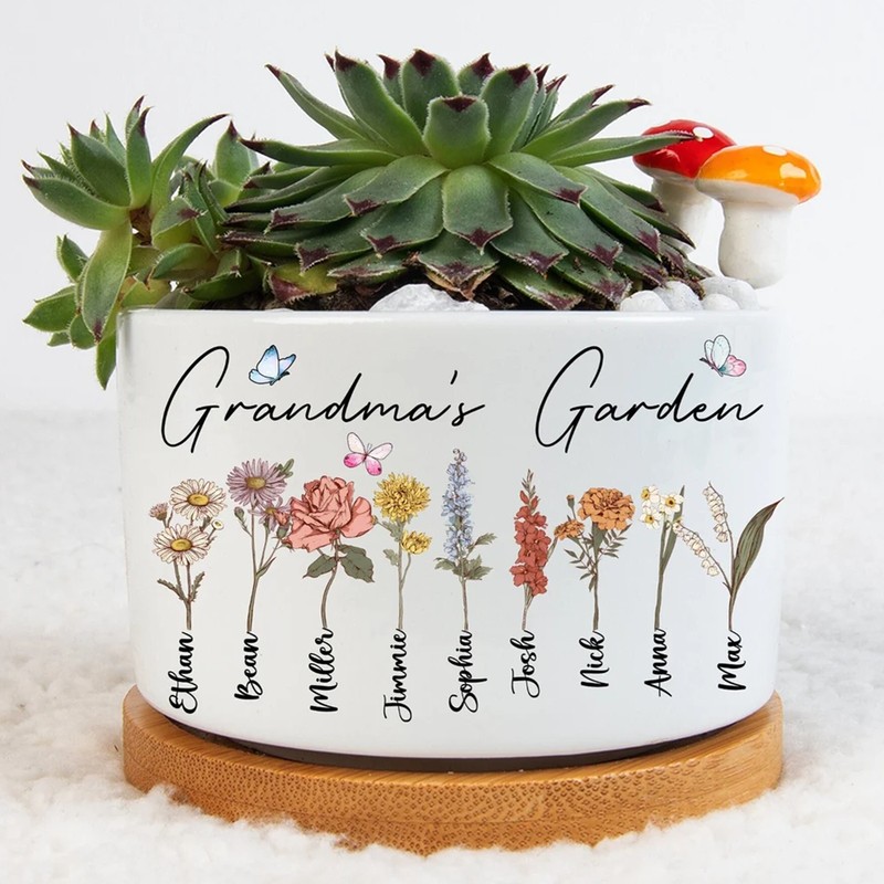 Custom Birth Month Flower Plant Pot Grandma's Garden Plant Pot