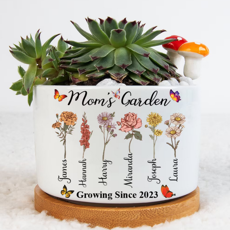 Custom Birth Month Flower Plant Pot Grandma's Garden Plant Pot